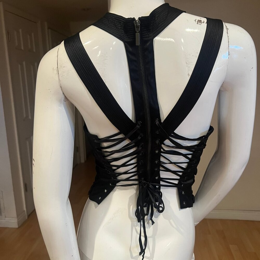 Y2K BEBE STUDDED SILK CORSET STRAPPY TOP SIZE S SMALL - Picture 2 of 3